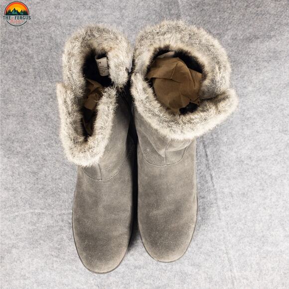 NWT Minnetonka Snow Boots Gray Leather Water Resistant Side Zip Women's Size 10 - Picture 5 of 15